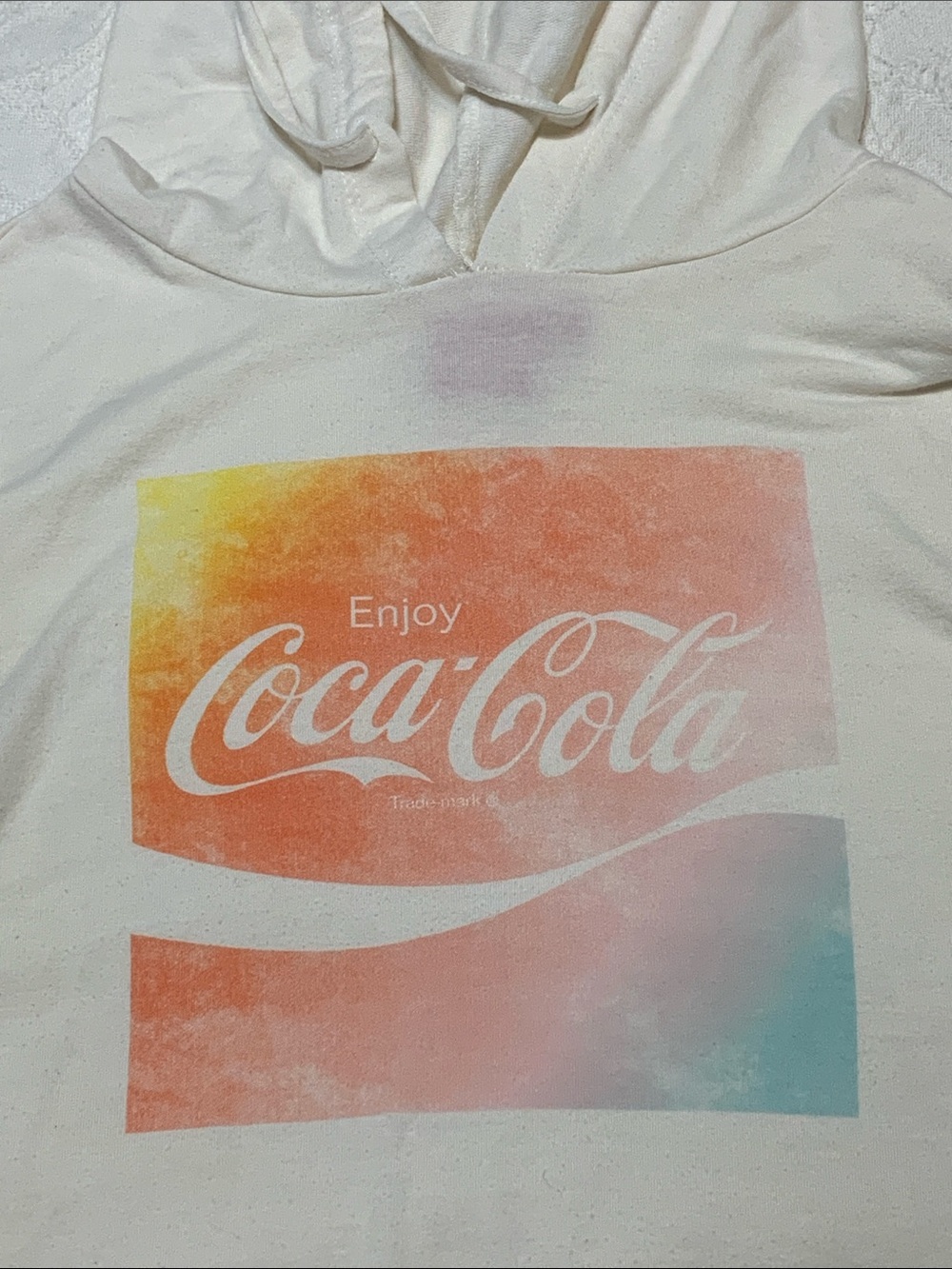 Coca Cola White Sleeveless Hooded Tank with Pastel Gradient Logo